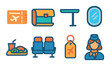 © Іван Ніколов - Airline travel set. flat icons: ticket, luggage, tray, window, meal, seating, tag attendant vector icons.