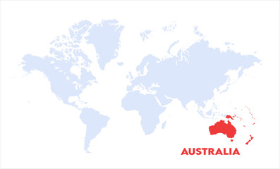  Watercolor world map with Australia-02, Map of Australia, highlighted on the world map, Australia on the world map, Satellite view, Australia location on the globe.