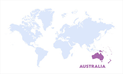  Watercolor world map with Australia-09, Map of Australia, highlighted on the world map, Australia on the world map, Satellite view, Australia location on the globe.
