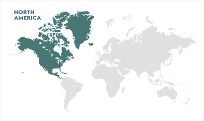  North America continent map-10, Map of North America, highlighted on the world map, North America on the world map, Satellite view, North America's location on the globe.