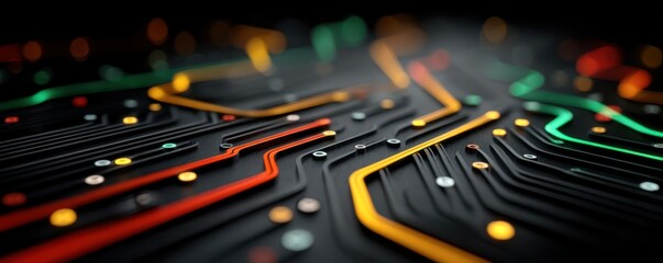 Wall Mural - colorful illuminated circuit board pattern with intricate design details