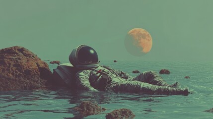 a retro-style depiction of a cosmonaut from the science fiction genre