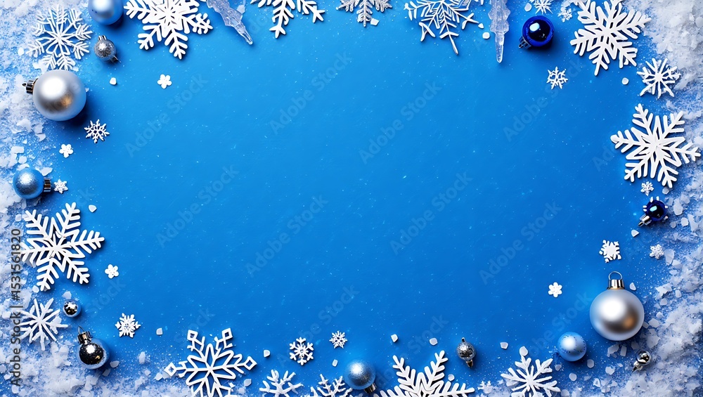 Festive Winter Wonderland Blue Christmas Background with Snowflakes and ...