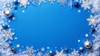 © SY_designHouse - Festive Winter Wonderland Blue Christmas Background with Snowflakes and Ornaments