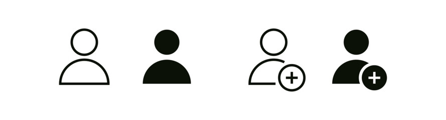 Poster - user icons, including a new user icon with a plus sign. add user icon . for apps, login screens, social profiles, account creation, and digital identity interfaces