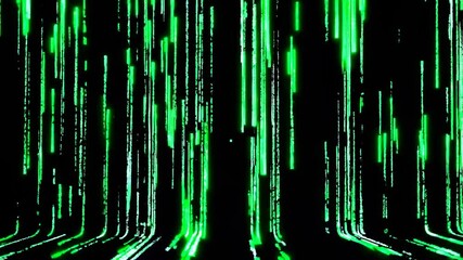 Futuristic green digital data stream matrix effect with flowing binary code animation