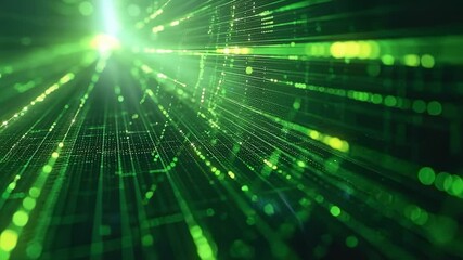 Wall Mural - abstract green digital network with glowing lines and dots, technology background