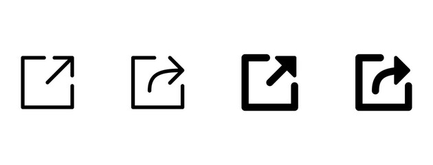 Poster - export, share icon arrow symbol, external link icon open in new window or tab symbol. links sharing icons in line, outline, and solid styles
