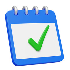 Aufkleber - flip calendar with green check mark 3d icon illustration isolated on transparent background. The planned goal is fulfilled. Achievement. 