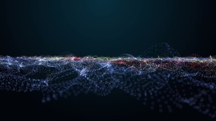 Wall Mural - futuristic video animation with particle wave object in slow motion and space for text, 4096x2304 lo