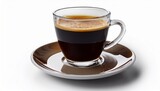 a cup of coffee on a plate isolated on white background a cup of americano focus on a cup