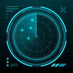 Wall Mural - abstract hud radar vector display with scanning line and glowing target points. ui digital screen fo