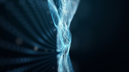 Wall Mural - futuristic video animation with particle wave object in slow motion, 4096x2304 loop 4k