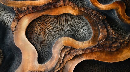 Poster - Abstract textured background with deep, carved, swirling, organic shapes in shades of brown and black.