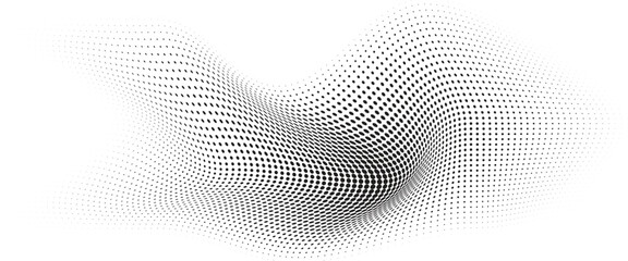 Fototapete - Flowing Wave Dot Halftone Pattern: Curve Gradient Shape on Transparent Background. Suitable for AI, Tech, Network, Digital, Science, and Technology Themes.