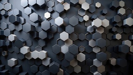 Wall Mural - abstract hexagon pattern a seamless texture of dark and light metallic shapes