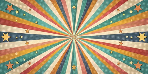 Wall Mural - Retro Radiant Burst Design with Starry Accents and Dotted Pattern