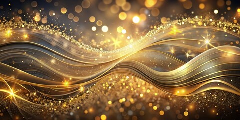 Wall Mural - golden waves of celebration a luxurious abstract design with shimmering lights and sparkling dust
