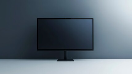 Poster - Modern black computer monitor on a white desk against a dark gray wall.