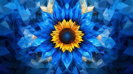 Poster - Abstract blue sunflower with geometric low poly design.
