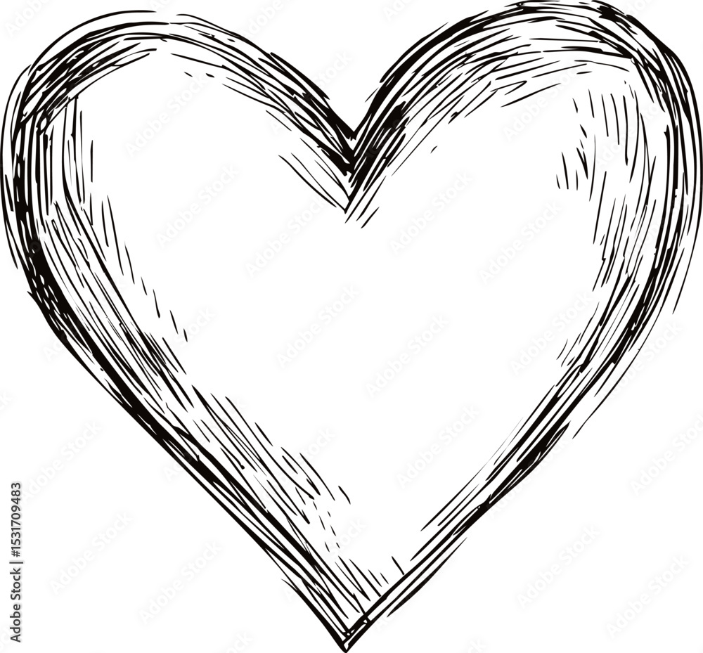 Hand-drawn black lines forming a heart shape, sketch. Vector ...