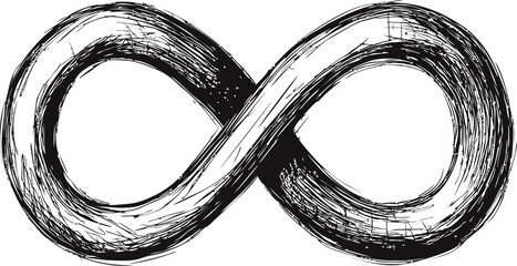Wall Mural - black and white sketch of an infinity symbol with textured lines, abstract art. vector illustration