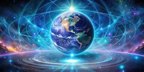Wall Mural - a celestial orb earth's energetic connection to the cosmos, illuminated by radiant light and cosmic 