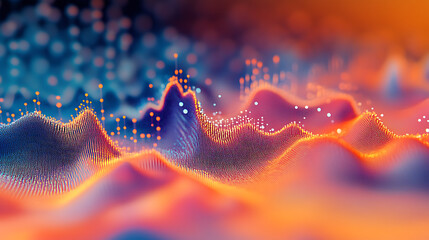 Wall Mural - a colorful, abstract image of mountains and hills with a bright orange hue. the image is full of dot