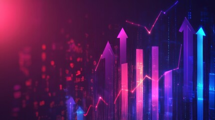 Aufkleber - Abstract glowing upward arrows and bar graphs illustrating growth, success, and financial increase.
