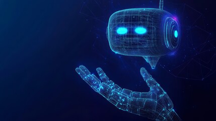 Leinwandbilder - Futuristic robotic hand gently holding a digital AI assistant.