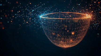 Poster - Abstract glowing sphere with interconnected nodes and particles, representing global network or data visualization.