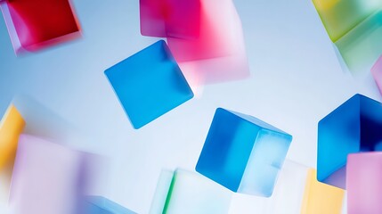 Colorful translucent cubes floating in bright space