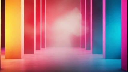 Wall Mural - colorful pillar corridor with vibrant lighting and fog creating futuristic and mysterious atmosphere