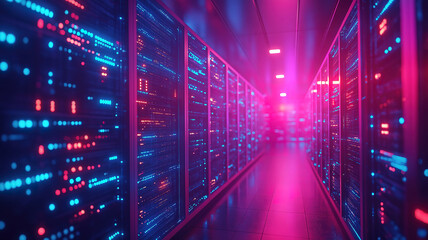 Wall Mural - network connectivity action in data center technology concept digital environment close up