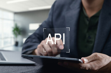 modern programmer working on tablet with api interface