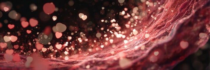 Leinwandbilder - Cross-section View of a Blood Vessel Showcasing Glowing Heart Particles in a Vibrant Display of Emotion and Life