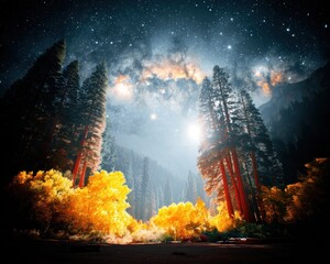 cosmic forest, vibrant colors