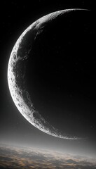 Wall Mural - Crescent moon rising above a hazy horizon