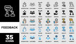 © SARMANICON - FEEDBACK icon set with various styles and colors of satisfaction, customer, rating, quality, comment, service and reliability