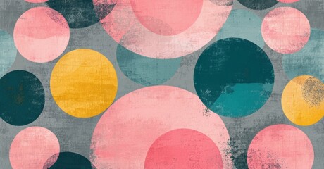 Aufkleber - Abstract circles overlap, creating textured pattern. Pink, yellow, teal hues dominate gray background. Simple, modern design.