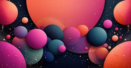Fototapete - Abstract spheres, vibrant colors, dark background. Gradient hues create depth, sparkle effect adds visual interest. Modern design.
