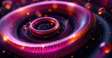Aufkleber - Vibrant spiral design. Concentric rings glow, radiating energy. Deep blacks contrast bright pinks, oranges, creating dynamic visual effect.