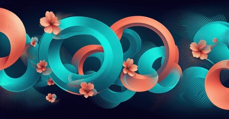 Leinwandbilder - Abstract swirls, coral blooms, teal hues create dynamic composition. Modern design evokes flow, energy, beauty.
