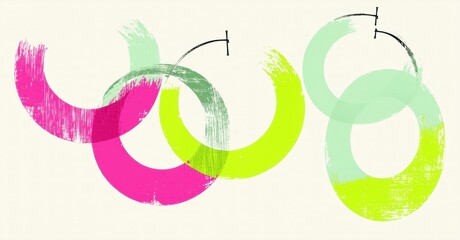 Leinwandbilder - Abstract colorful swirls overlap, creating playful shapes. Lines connect some loops, suggesting movement, energy. Bright hues dominate composition.