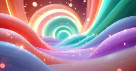 Poster - Vibrant abstract waves, swirling colors create tunnel illusion. Light sparkles enhance dynamic composition. Smooth gradients dominate scene.