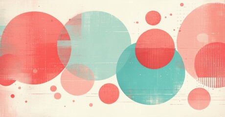 Aufkleber - Abstract circles overlap, creating textured background. Colors include red, turquoise, beige. Minimalist design, simple shapes present.