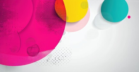Leinwandbilder - Abstract colorful circles overlap white background. Modern design features halftone dots, gradients, soft shadows. Vibrant, playful composition.