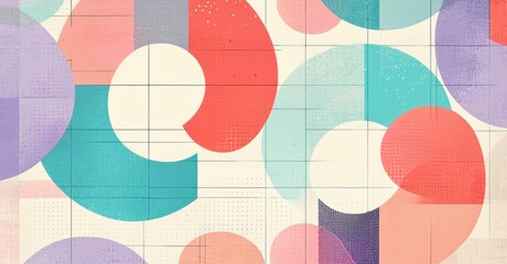 Leinwandbilder - Abstract geometric pattern. Overlapping circles, squares create textured background. Soft pastel colors dominate composition. Minimalist design.