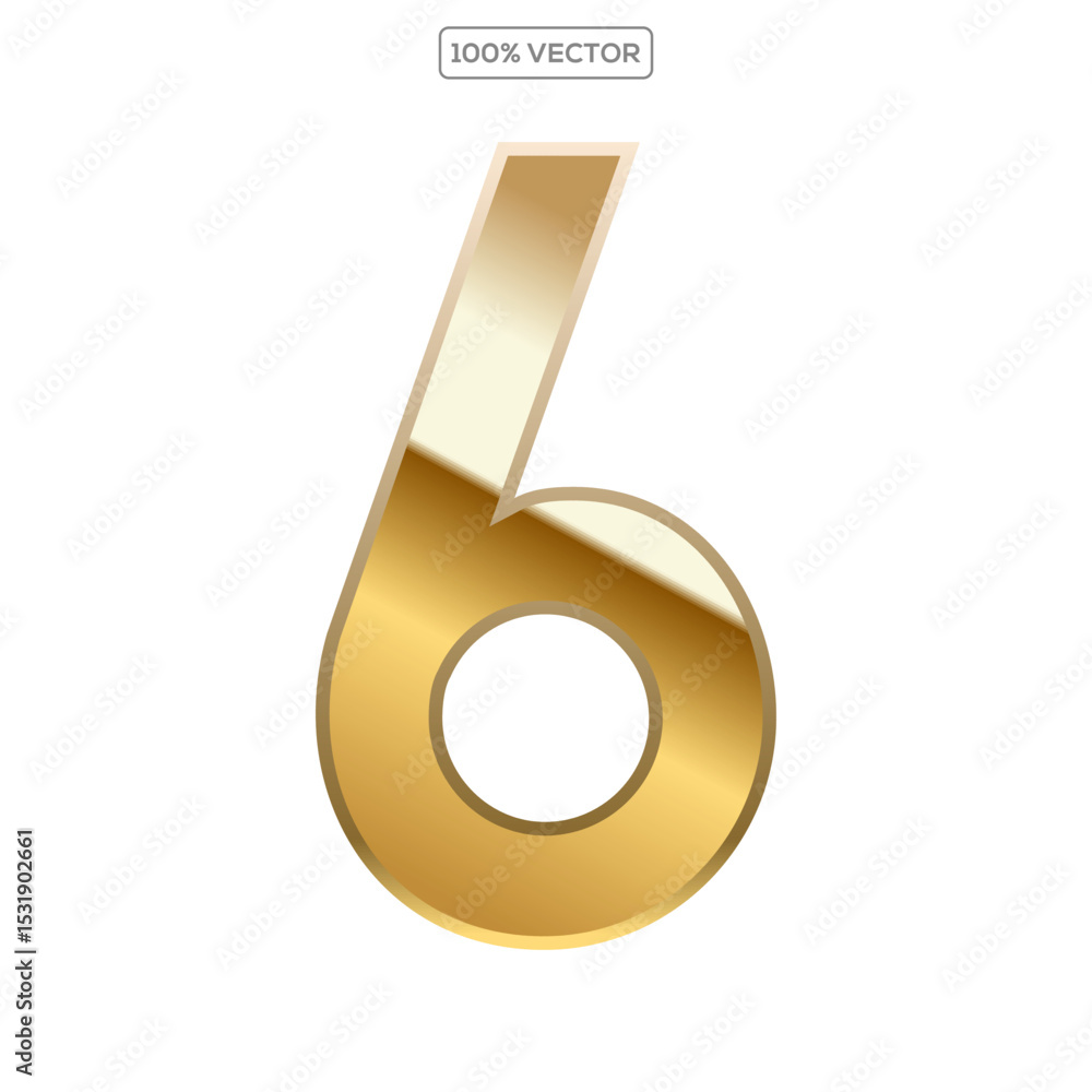 Gold 3d numbers 6 with endings made of golden isolated on transparent ...