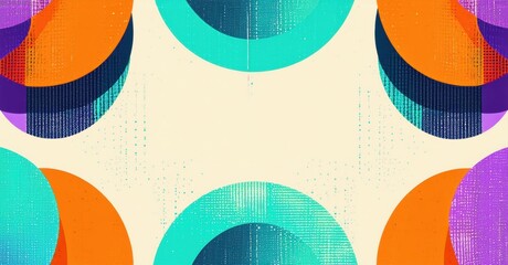 Leinwandbilder - Abstract geometric shapes overlap, creating vibrant colorful pattern. Beige background provides contrast, texture visible throughout design.